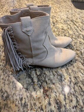 Zara Beige Suede Fringe Ankle Boots Sz 37